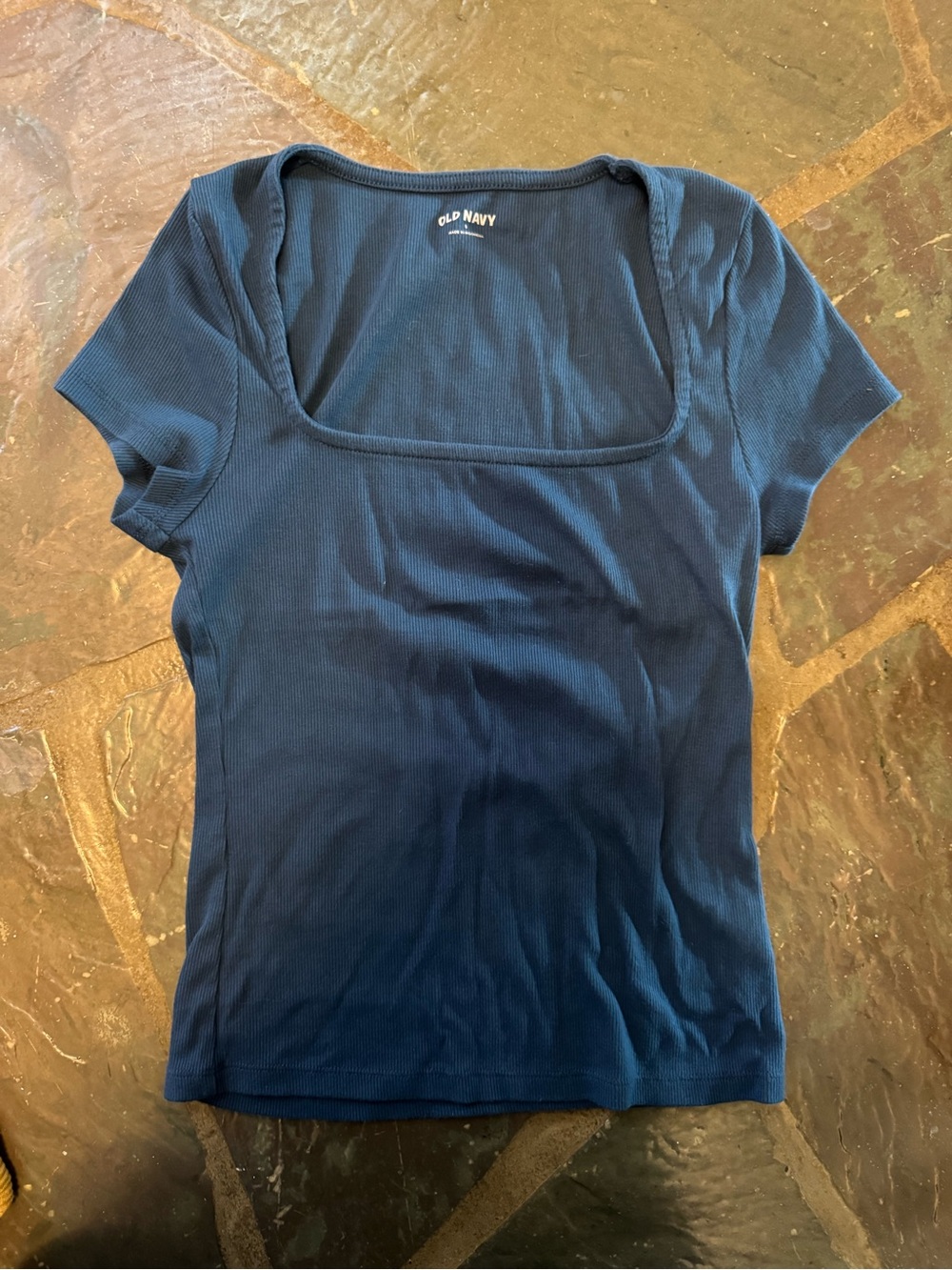 Old Navy Dark Blue Square-Neck Ribbed Short Sleeve Tee